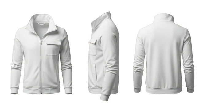 White zip up jacket mockup. Men's casual sweatshirt template for fashion design.