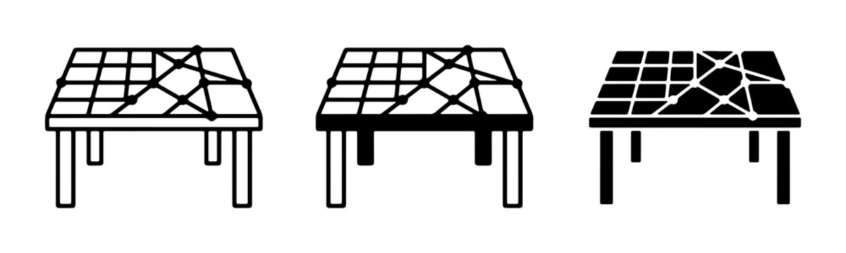 Three Table Icons, Simple Line Art and Silhouette Variations, Furniture Design Elements
