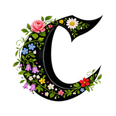 Fototapeta premium Floral letter C design in PNG with a transparent background.