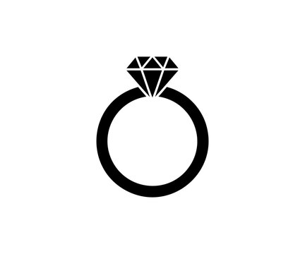 Diamond Engagement Ring Luxury Black Vector Icon
