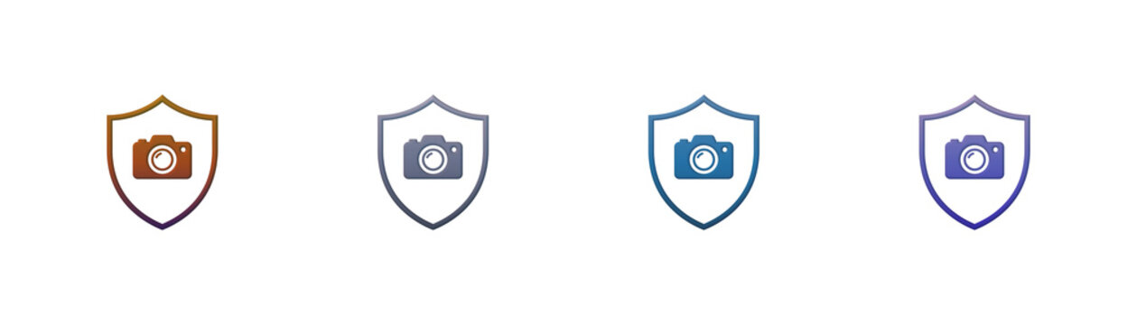 Camera Shield Icons Set Gradient Style for Photography Security Concept