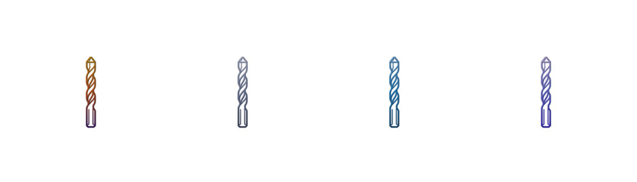 Drill bit icon set with gradient colors for construction and hardware design