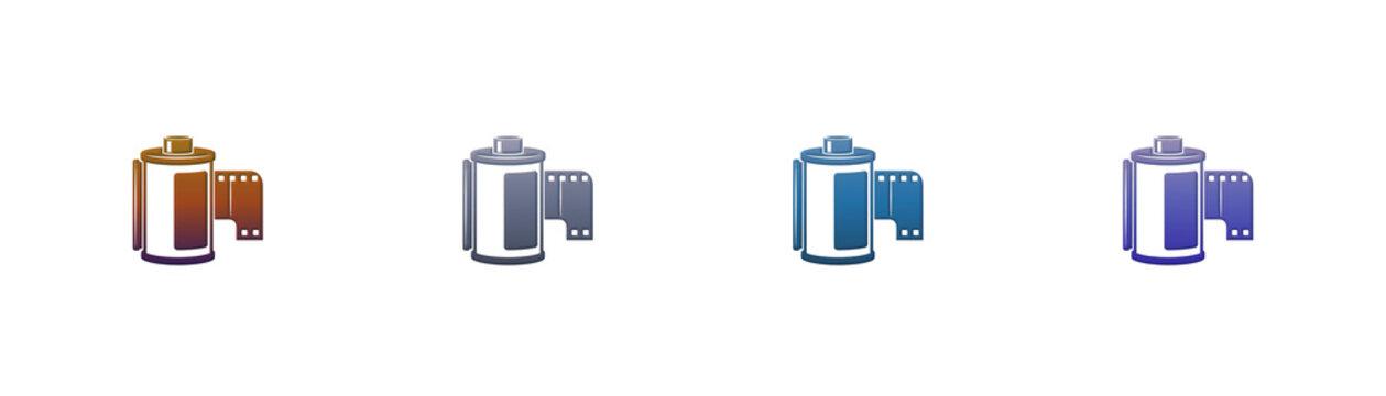 Film roll icons set with colorful gradient style for photography design