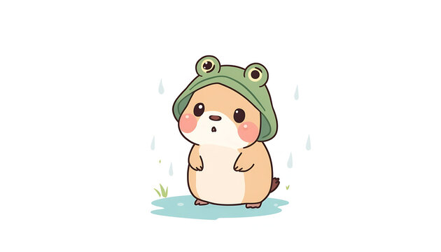 Illustration of a character wearing a cute frog hat.
