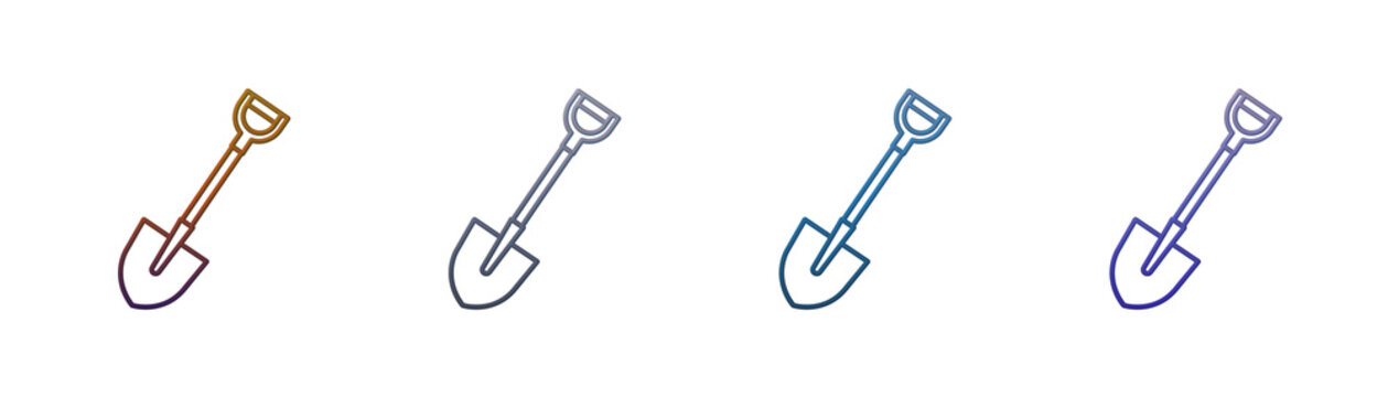 Shovel icon set with gradient outline style for gardening design projects