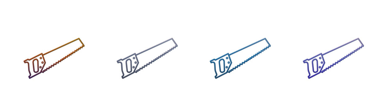 Hand saw icon set with gradient outline style for construction design