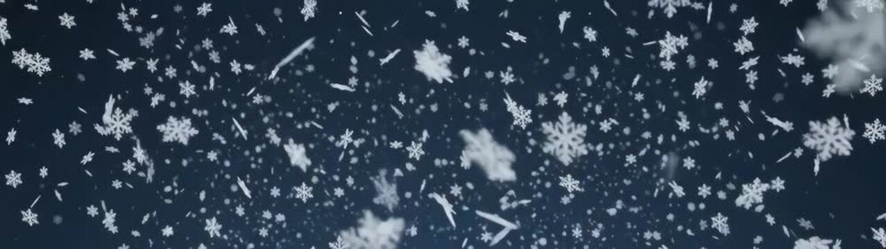 Snowflakes falling on a dark blue background creating a winter scene Seasonal weather condition for holidays.