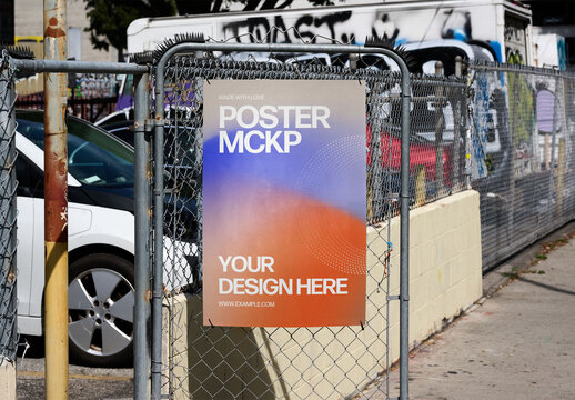 Mockup Of Customized Poster On Fence