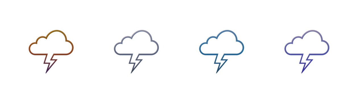 Thunderstorm cloud icons with gradient outline for weather app interface