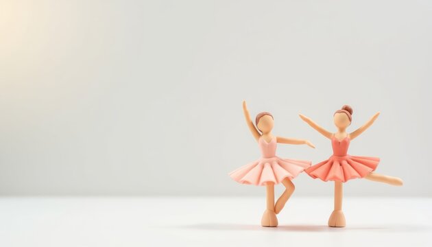 Two ballet dancers posing playfully on a white background  