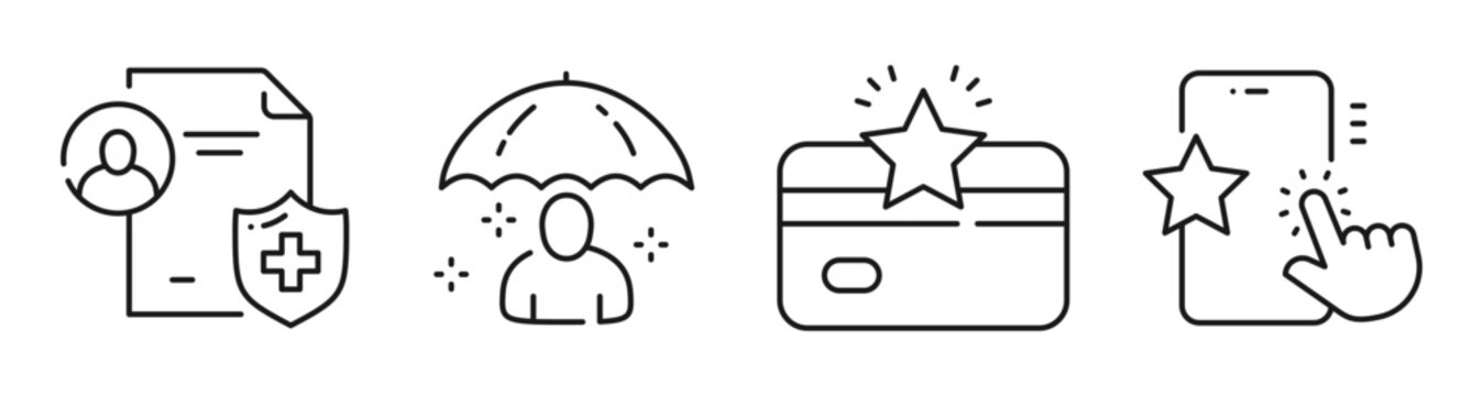 User receiving protection and rewards in service icon set. Editable stroke