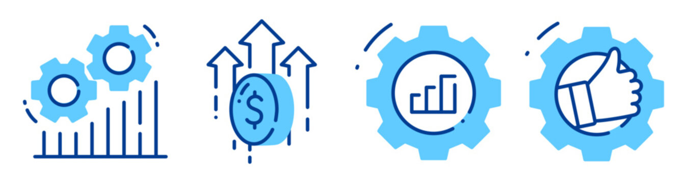 Gears showing financial growth and approval on white background. Editable stroke