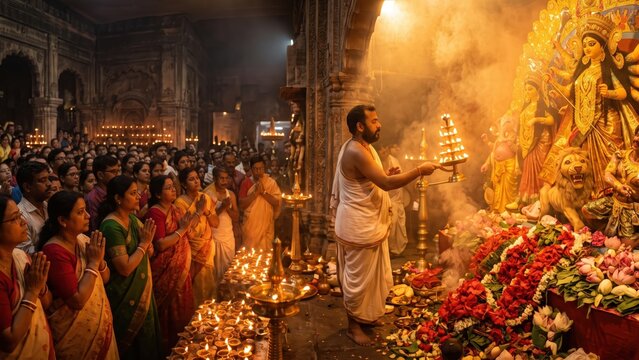 Grand Sandhi Puja Aarti &ndash; Divine Durga Festival Ceremony