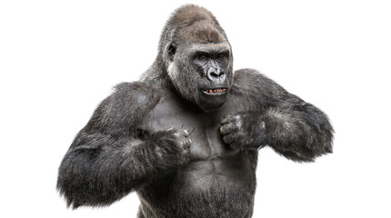 Powerful Silverback Gorilla Beating Chest Cutout PNG Transparent Background Isolated Primate Wildlife Design Element © creativestock