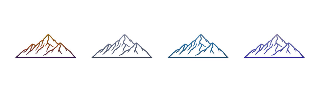 Mountain range icons set with gradient line art style for web design