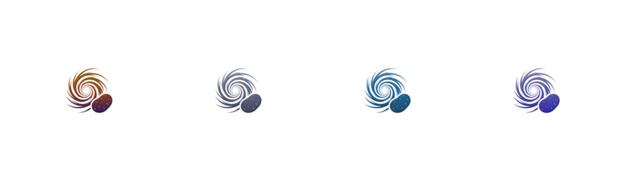 Potato swirl logo set with abstract spiral vortex and vegetable icon