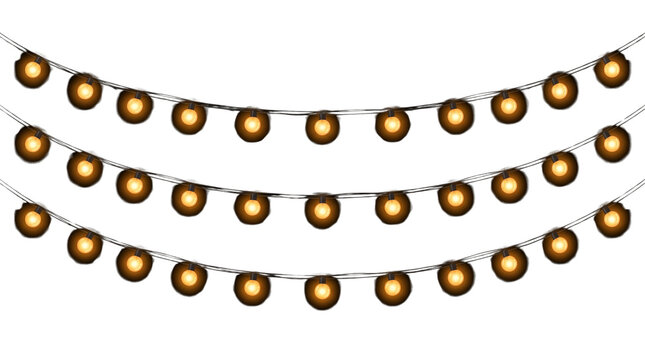 Glowing String Lights Festoon Hanging Warm Bulbs Garland Party Decor Cutout Element Transparent PNG No Background