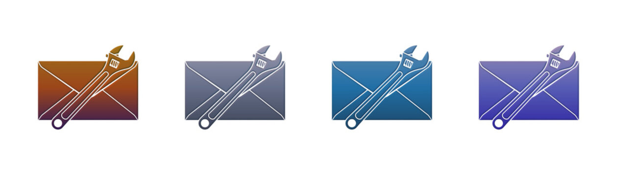 Wrench and Envelope Icon Set for Technical Support and Email Settings