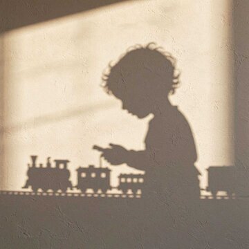 shadow background of children playing with trains