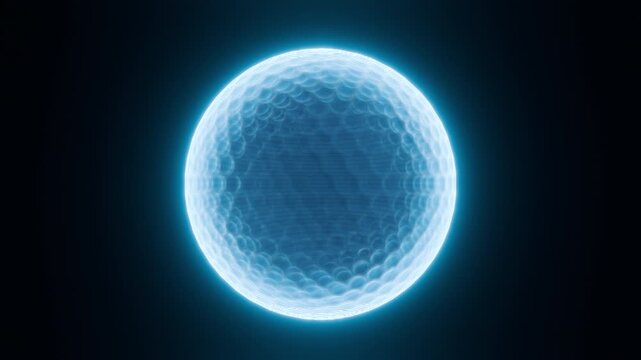 Blue hologram golf ball seamless loop roatation overlay on black background