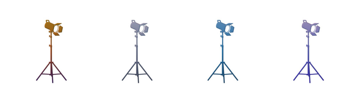 Studio Spotlight Icons Set Professional Lighting Equipment Design