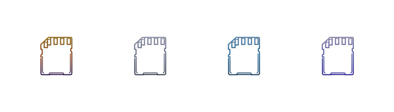 SD Card Memory Icons Set Gradient Outline Style for Digital Data Storage