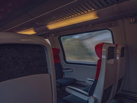 interior of a passenger train in the movement 