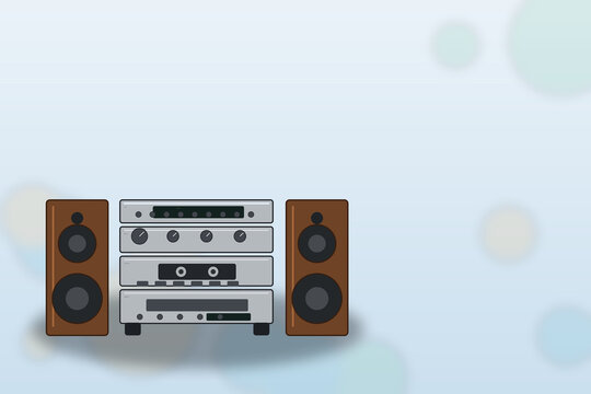 Vintage Hi-Fi Stereo System with Speakers on Clean Background
