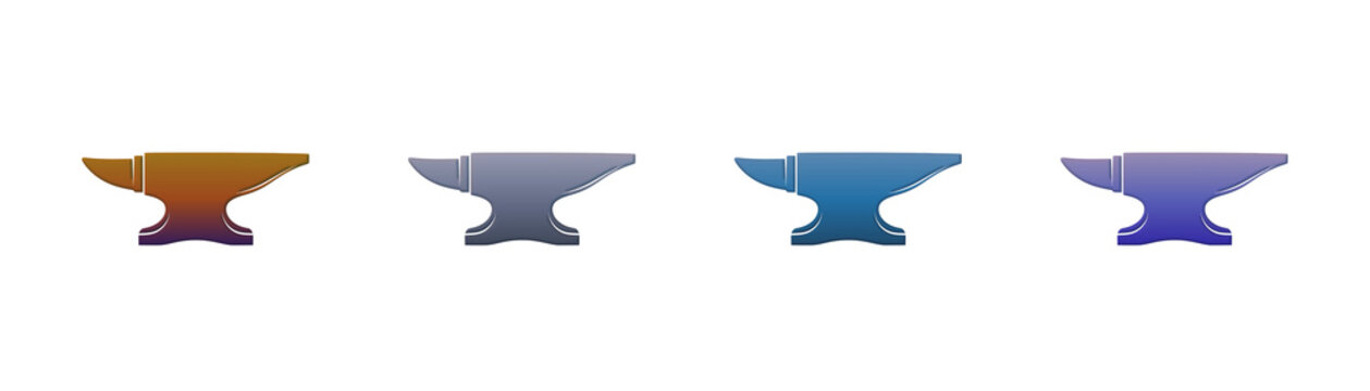 Anvil icon set with gradient colors for blacksmithing and metalwork design