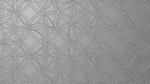 Geometric pattern featuring interlocking circles with raised silver lines creating a modern 3d structural design
