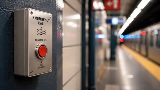 Emergency Call Button on Subway Platform for Public Safety and Assistance