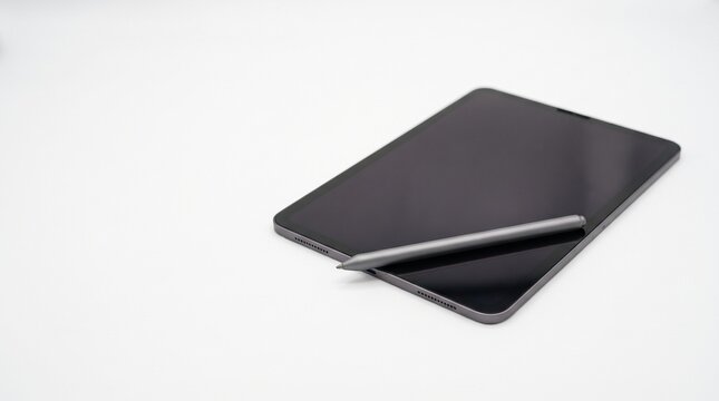 Modern Tablet Computer with Stylus Pen on White Background
