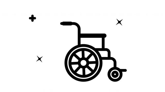 A simple wheelchair icon animation for medical mobility aid, suitable for educational healthcare, disability, accessibility, medical app, and healthcare infographics.