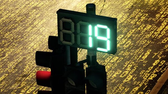 traffic lights at a on sathorn road in bangkok with code and data overlayed onto the road