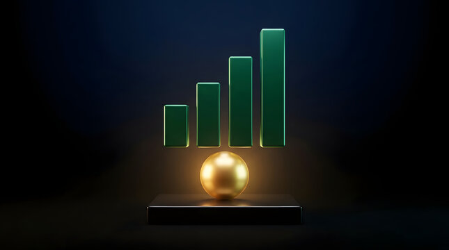 Minimalist 3D stock market concept showing growth, risk, volatility and financial momentum with clean geometric forms and cinematic light. AI Generated.