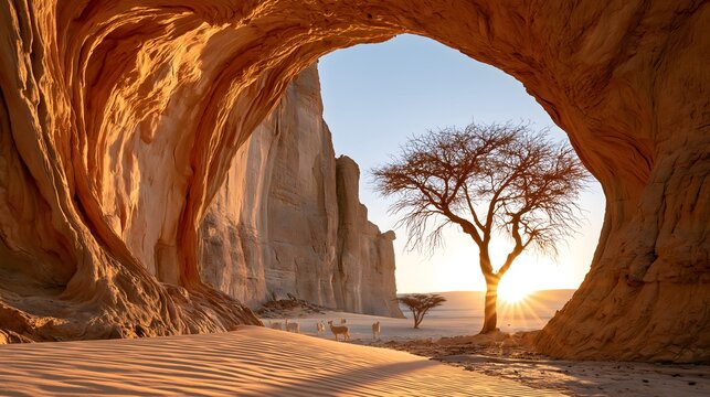 Gateway of the Sahara: Sunrise through the Sandstone Arches of Ennedi, Chad
