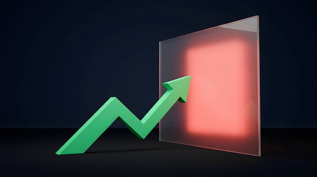 Minimalist 3D stock market concept showing growth, risk, volatility and financial momentum with clean geometric forms and cinematic light. AI Generated.