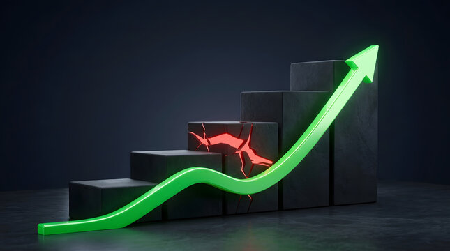 Minimalist 3D stock market concept showing growth, risk, volatility and financial momentum with clean geometric forms and cinematic light. AI Generated.