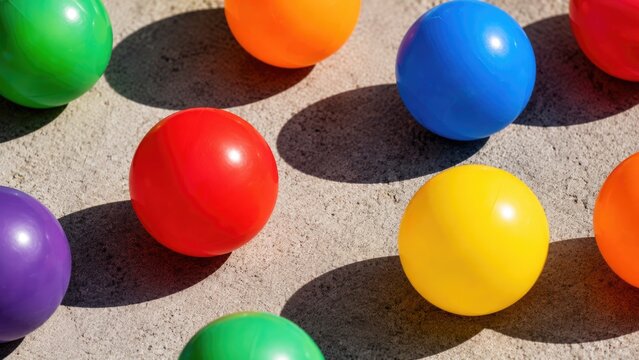 Colorful Plastic Play Balls Scattered on Ground Creating Bright Fun Background