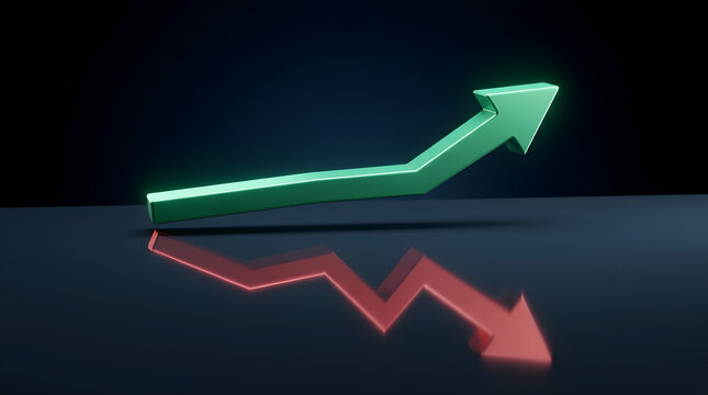 Minimalist 3D stock market concept showing growth, risk, volatility and financial momentum with clean geometric forms and cinematic light. AI Generated.