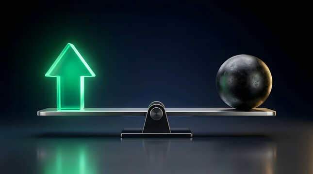 Minimalist 3D stock market concept showing growth, risk, volatility and financial momentum with clean geometric forms and cinematic light. AI Generated.