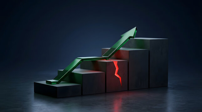 Minimalist 3D stock market concept showing growth, risk, volatility and financial momentum with clean geometric forms and cinematic light. AI Generated.