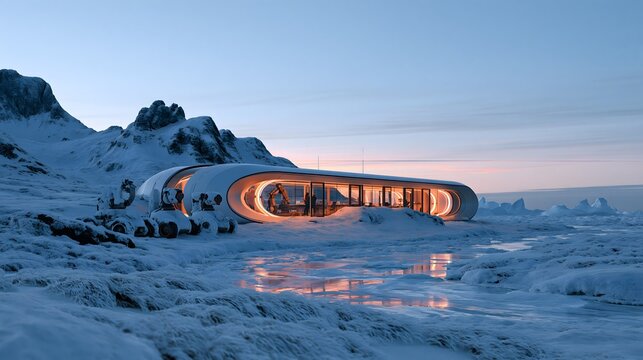 Frontier of Science: Futuristic Arctic Climate Research Station in Twilight