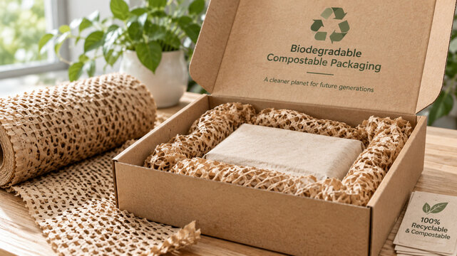 Close-up of biodegradable eco-friendly packaging materials