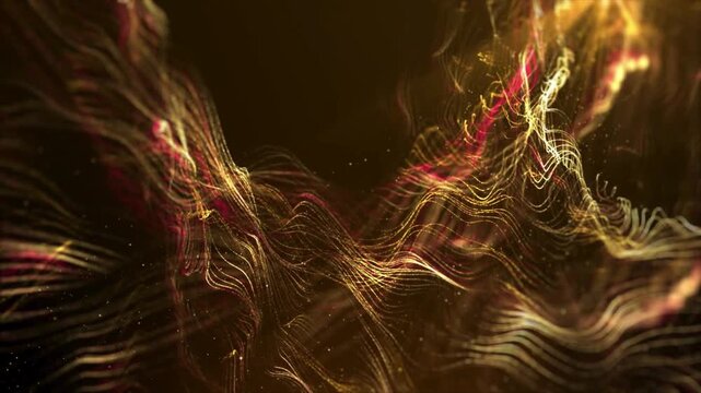 Wavy abstract lines of light creating fluid motion patterns in golden and dark tones waves glowing energy gold background waves glowing energy gold background