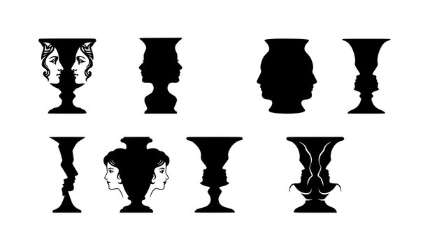 Goblet or Human Face Optical Illusion Gestalt Perception Vector Collection