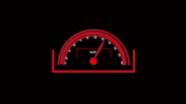 Red Neon Speedometer with KM/ H Scale on Black Background km/h tachometer