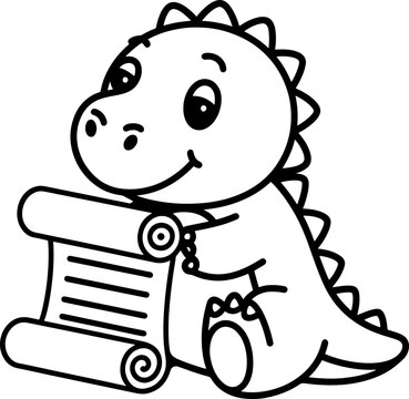 Cute cartoon dinosaur holding a scroll