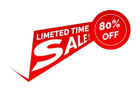 Red Sale Banner Displaying 'Limeted Time Sale!' and '80% Off' Text, Suitable for Promotions and Advertising