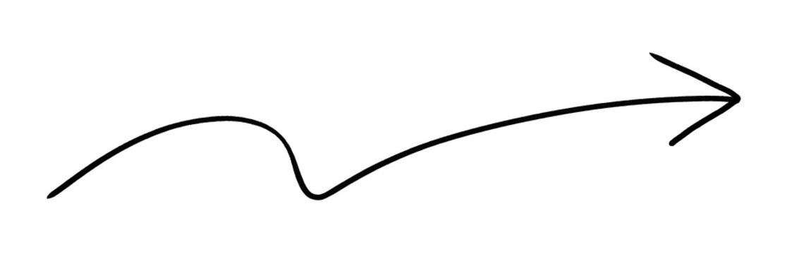 Hand drawn black wave arrow pointing top right isolated